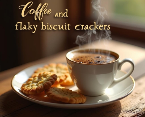 Perfectly Paired: Coffee and Flaky Biscuit Crackers for a Delightful Snack Experience